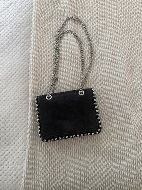 Zara Black Suede Chain Shoulder Bag with Stud Trim